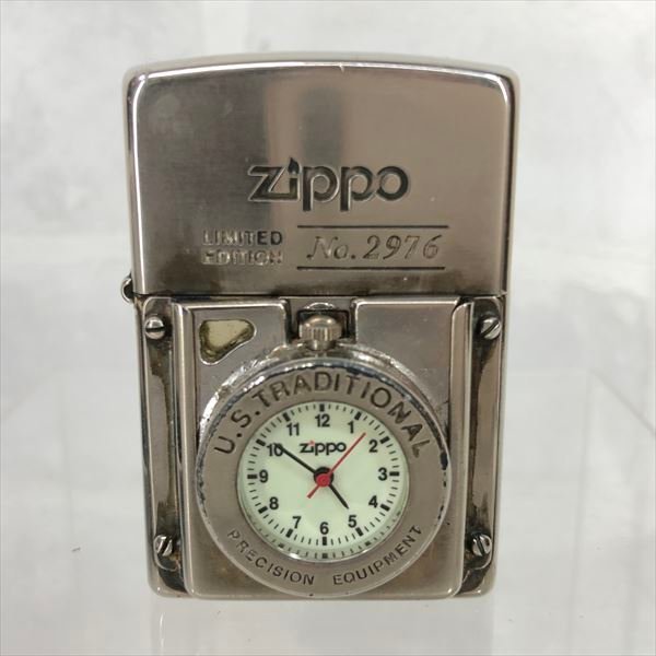 ZIPPO ジッポ 2002製 シリアルナンバー有 時計付き U.S.TRADITIONAL オイルライター MU632023060809_画像1