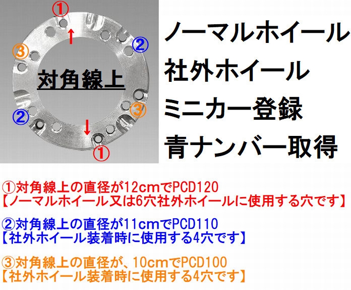 ジャイロキャノピー ジャイロX ジャイロUP ホイールスペーサー70ｍｍテパーボルト付き 4穴変換 ワイドホイール取り付け ミニカー登録に！_画像8