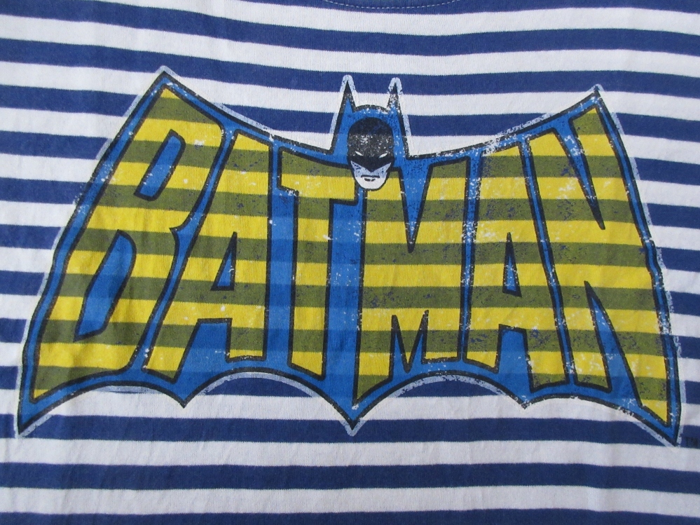 X-girl DC Comics コラボ BATMAN ボーダー Tシャツ 2 ホワイト ブルー系 エックスガール コミックス バットマン アメコミ 半袖 カットソー_コラボ・BATMAN・ボーダーTシャツ