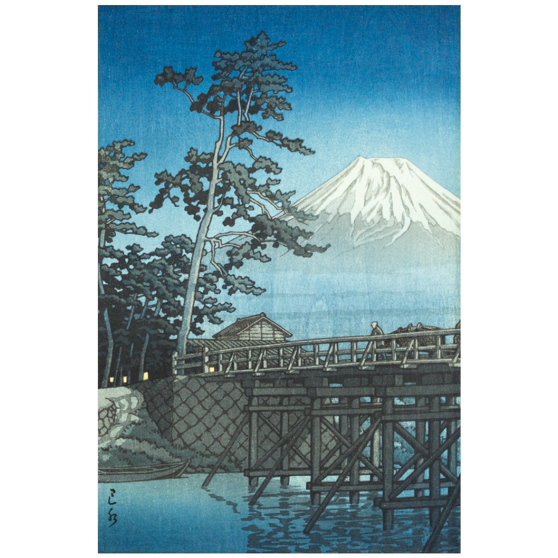 SHIN】川瀬巴水「月夜の富士(河合橋)」 木版画 昭和22 (1947) 年作 SHIN】川瀬巴水「月夜の富士(河合橋)」 木版画 昭和22 (1947) 年作