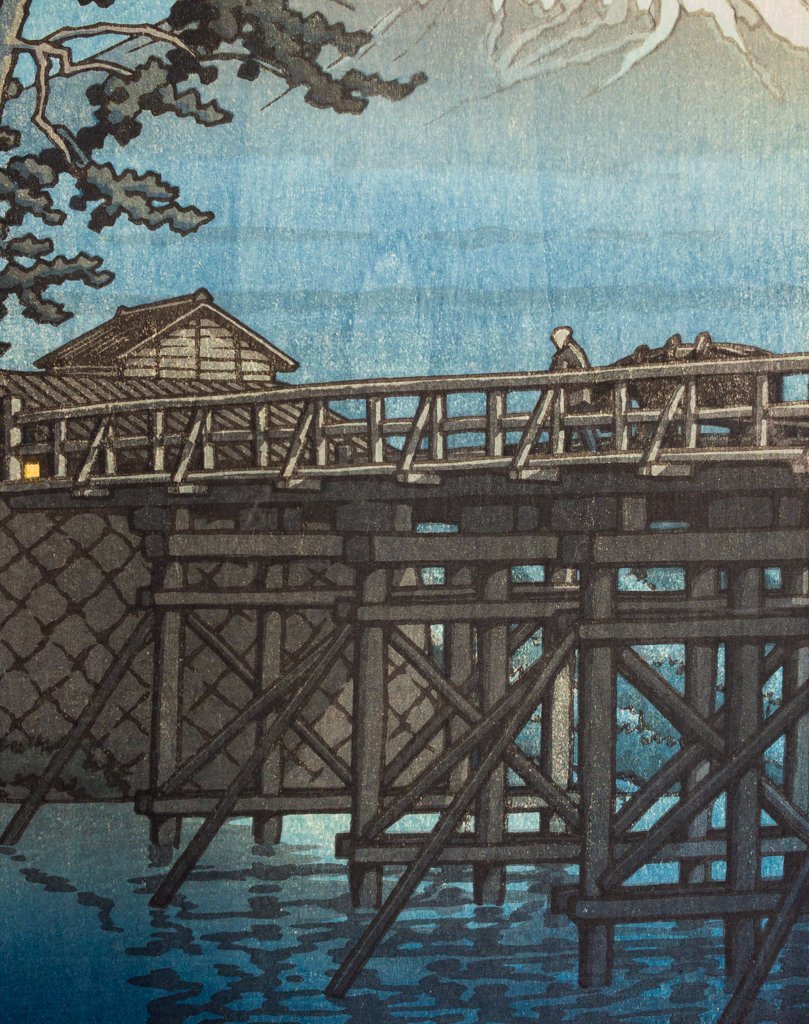 SHIN】川瀬巴水「月夜の富士(河合橋)」 木版画 昭和22 (1947) 年作 SHIN】川瀬巴水「月夜の富士(河合橋)」 木版画 昭和22 (1947) 年作