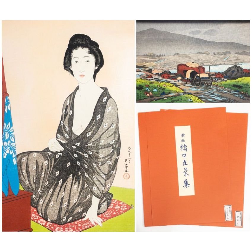 SHIN】橋口五葉「うすごろも浪花の女」「邪馬溪」 手摺木版画2点セット