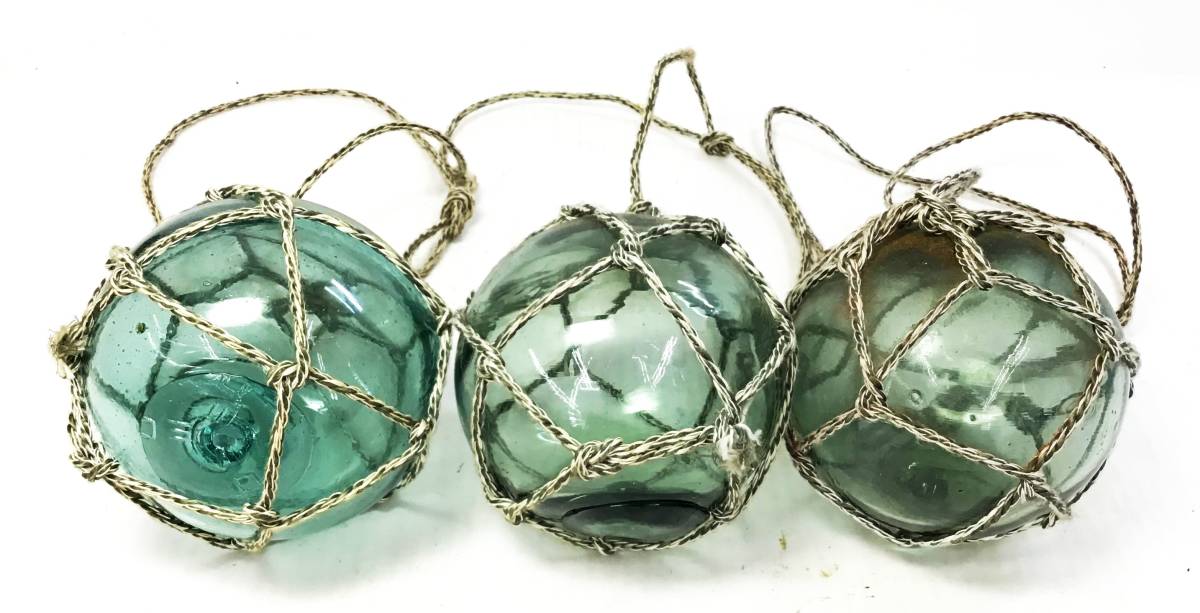 3個セット ガラス玉 浮き玉 浮き球 ウキ玉 網 気泡 小玉 漁具