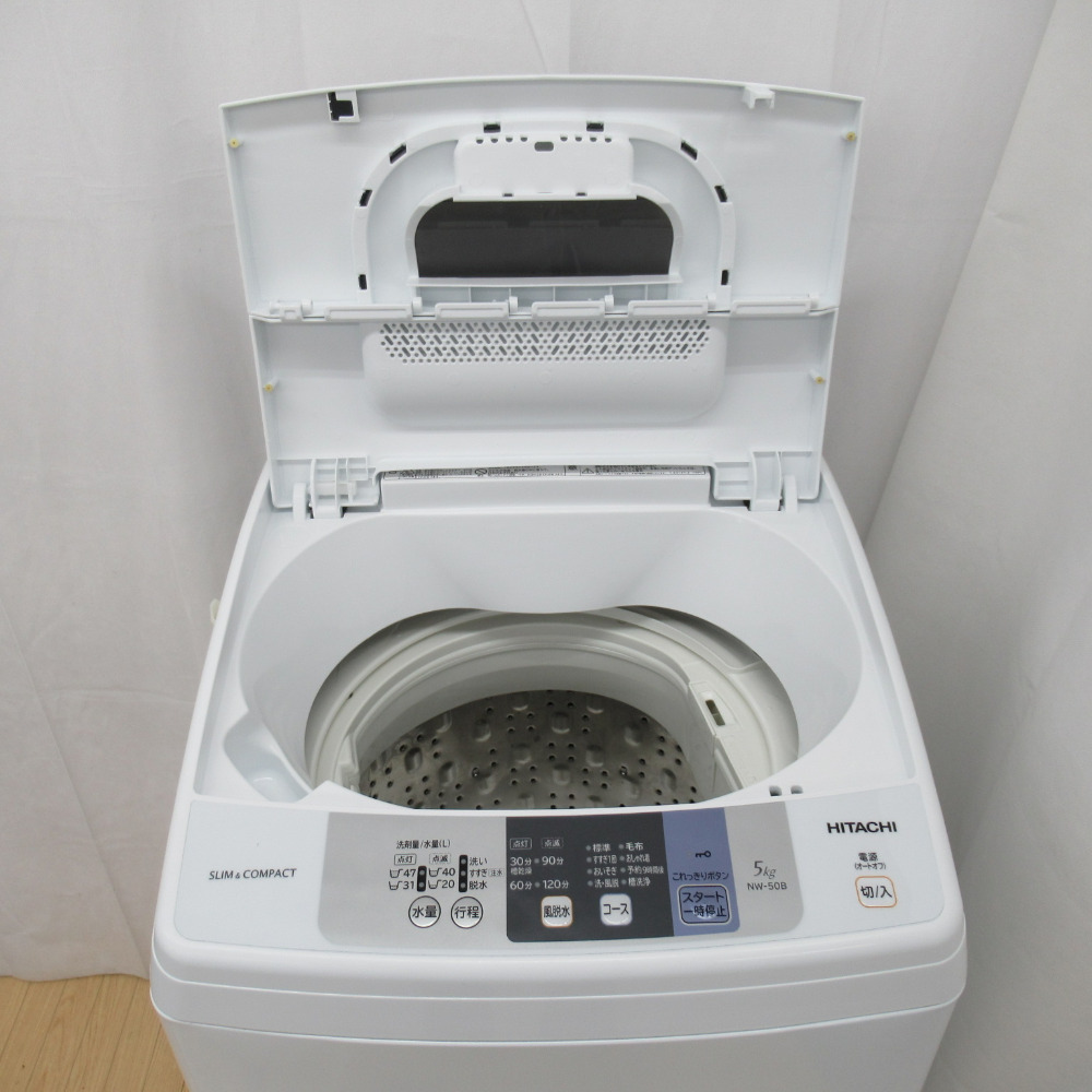 HITACHI 日立 白い約束 NW-50B 全自動電気洗濯機 5.0kg 2017年製 ピュアホワイト 簡易乾燥機能付 一人暮らし 洗浄・除菌済み_画像5