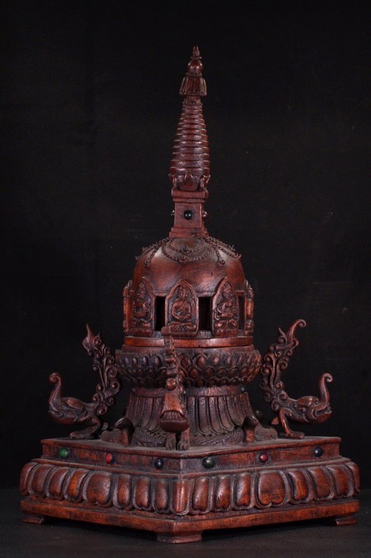 □大成古美術□仏教美術珍材彫刻仏塔舎利塔（検）非常に良い香り清代唐