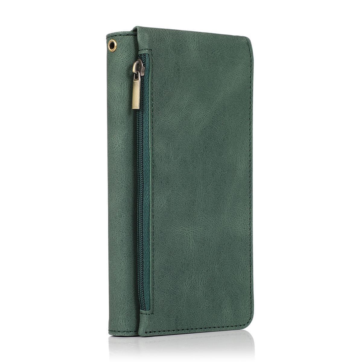 iPhone 14 pro leather case iPhone 14 Pro case 6.1 -inch iPhone14 pro cover notebook type . purse attaching with strap . green 