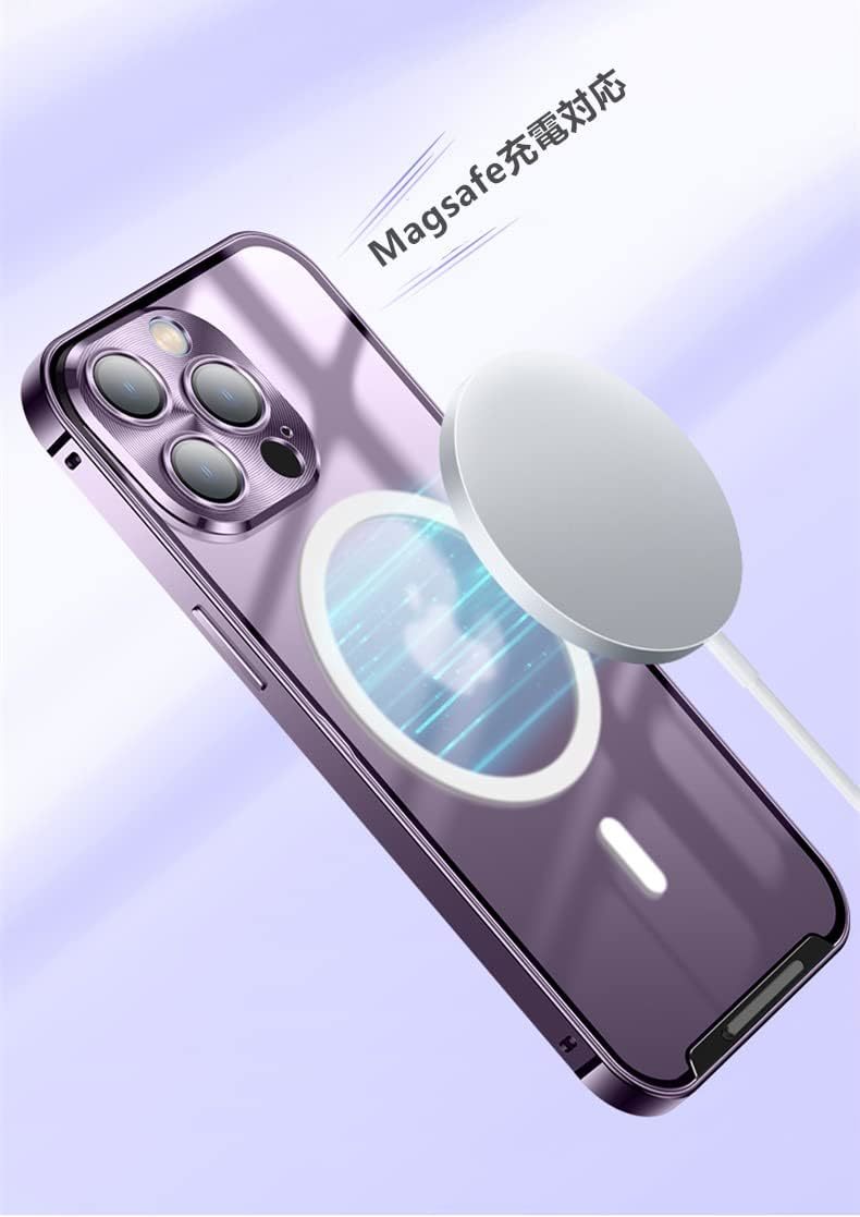 マグセーフ対応iPhone 14 Pro Max ケース アルミバンパー ガラスレンズ保護カバー 背面カバー ロック 半透明 ハードケース Magsafe充電対応_画像7