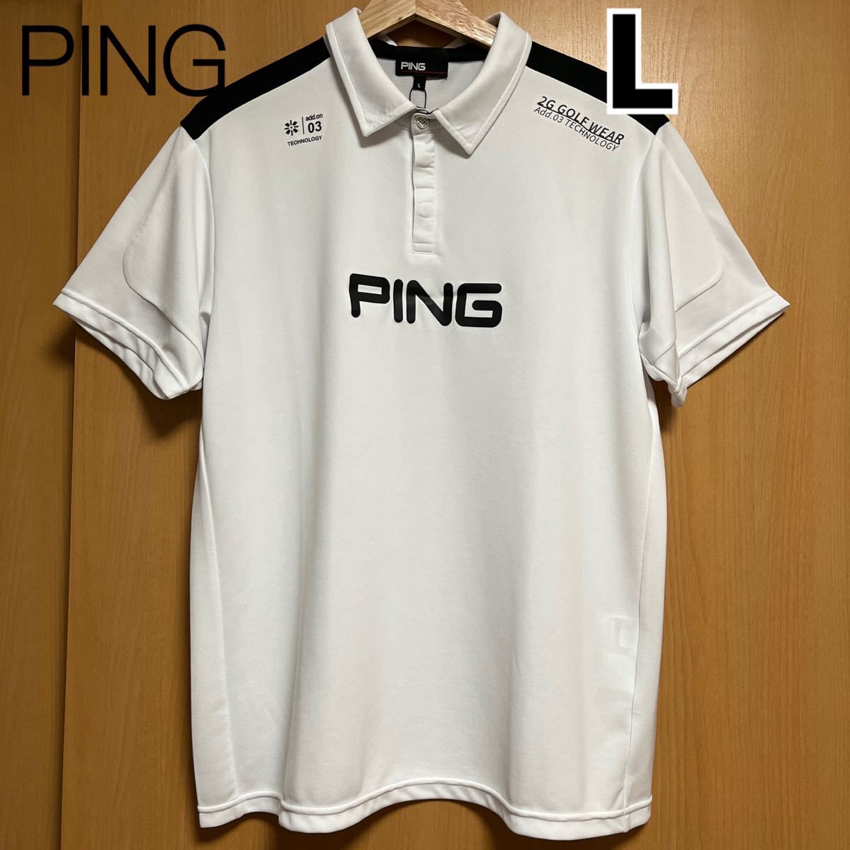ピン PING　メンズ アドエルム 半袖 ポロシャツ　Lサイズ　ホワイト　ゴルフ　スポーツウェア