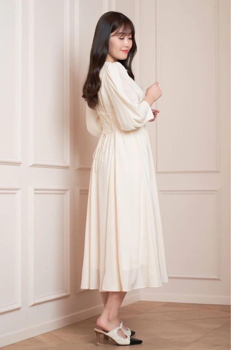 Lace Sleeve Crepe Long Dress 