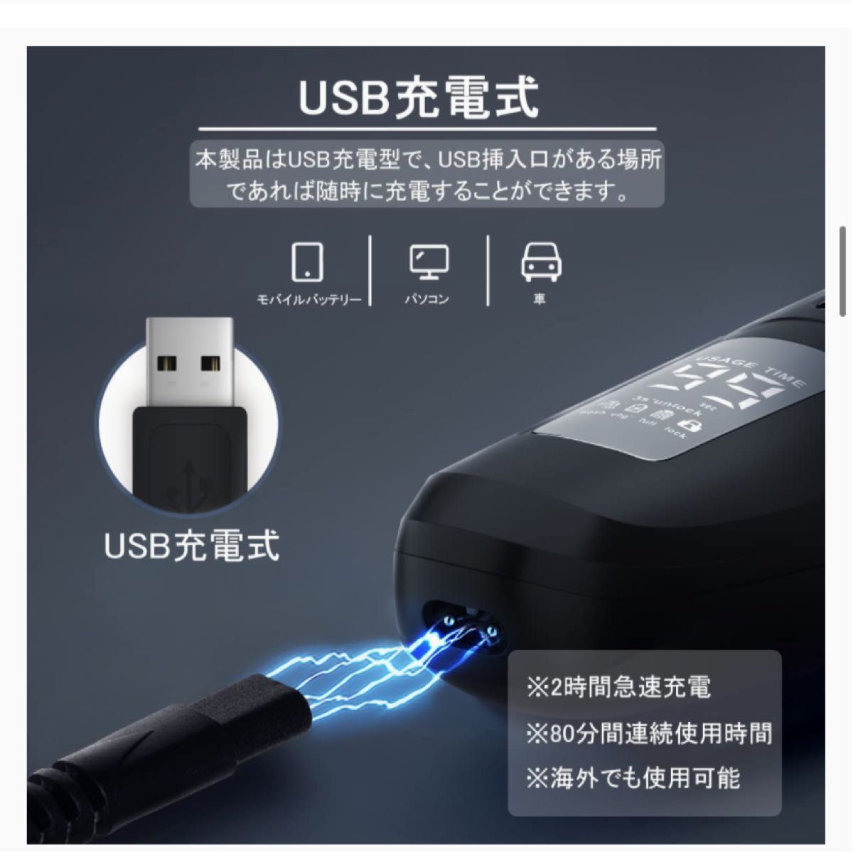 電気シェーバー　新品　防水　丸洗い可能　USB充電式　LEDディスプレイ
