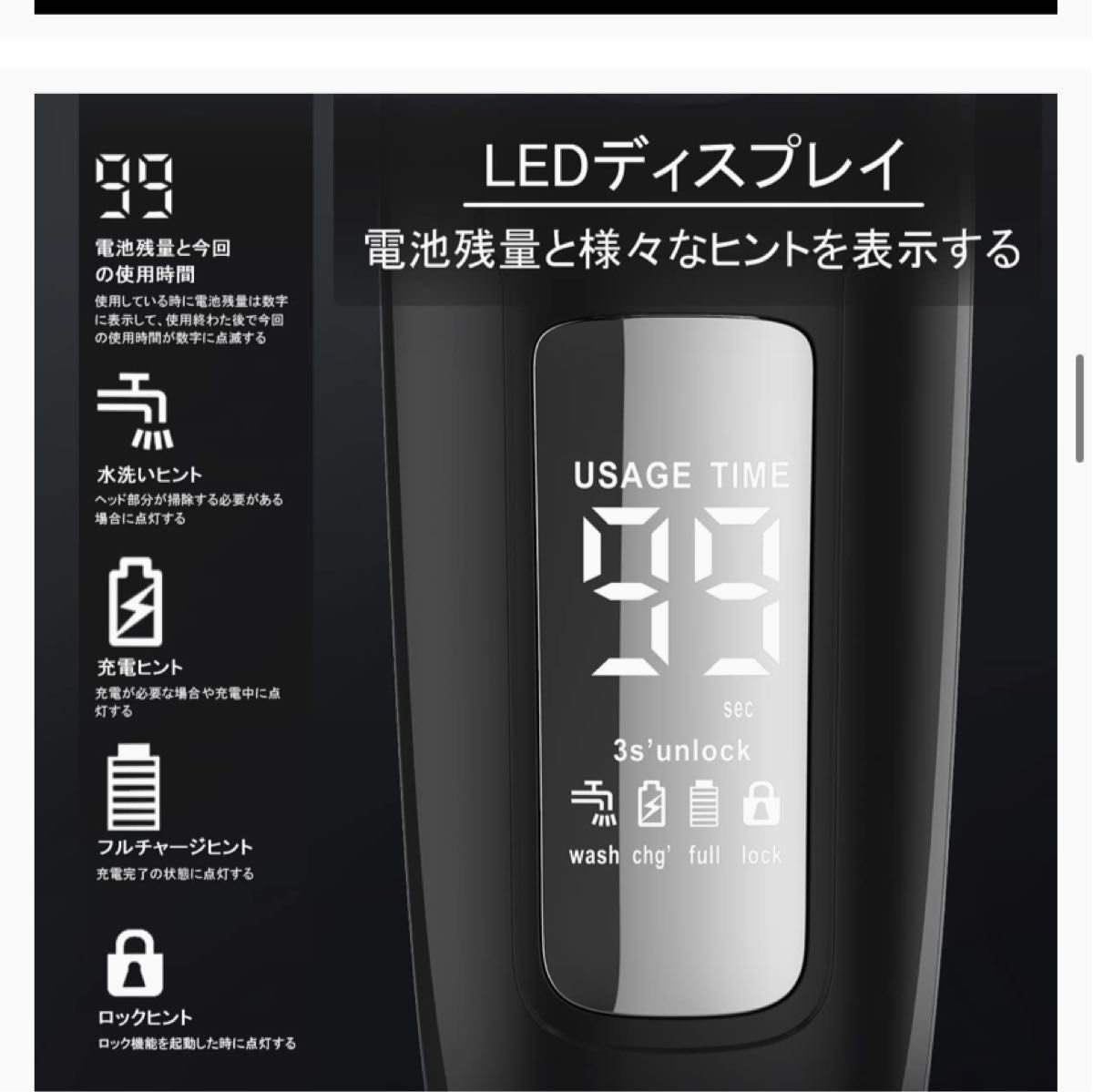 電気シェーバー　新品　防水　丸洗い可能　USB充電式　LEDディスプレイ