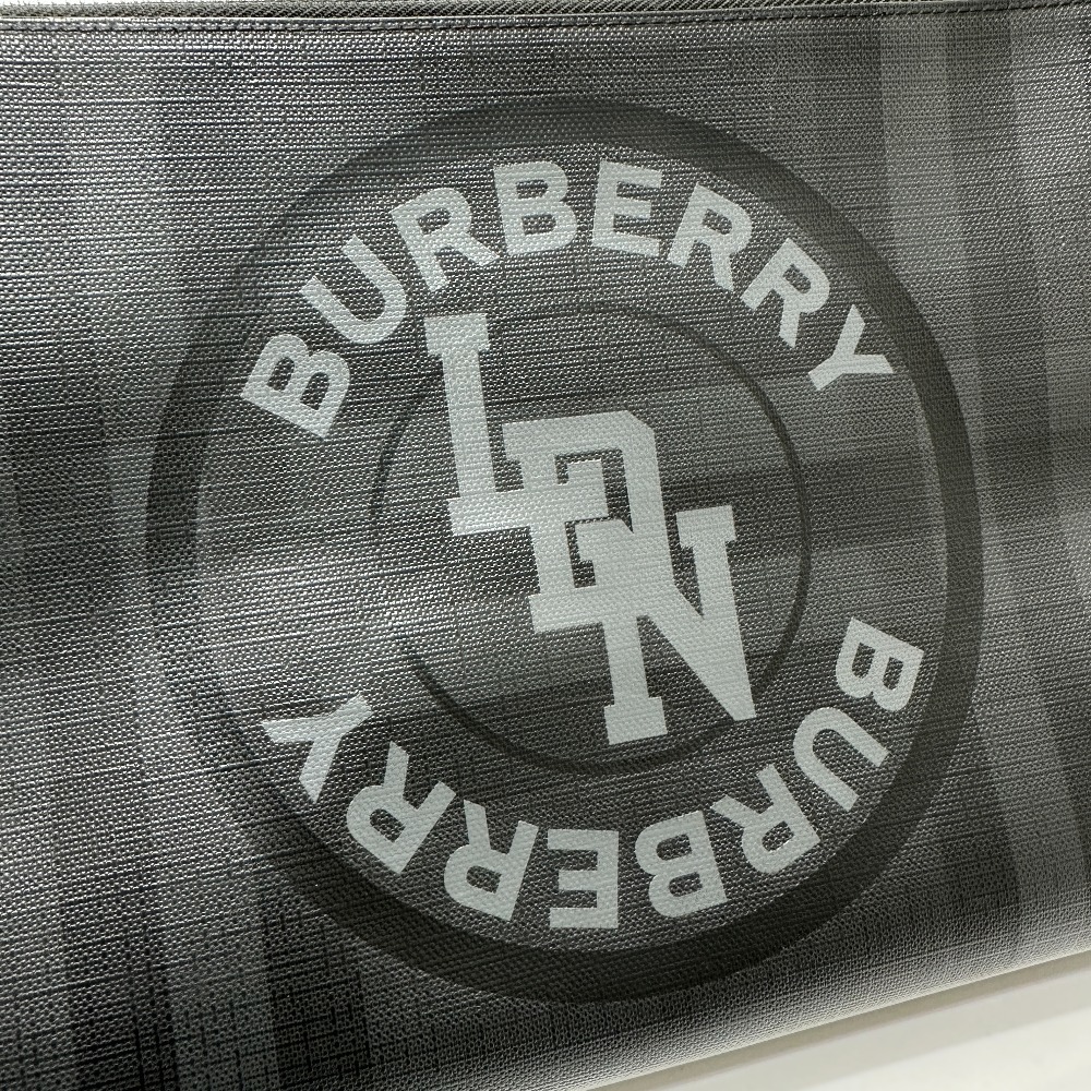BURBERRY バーバリー チェック LDN ロゴ ポーチ クラッチバッグ PVC ブラック メンズ【中古】_画像7