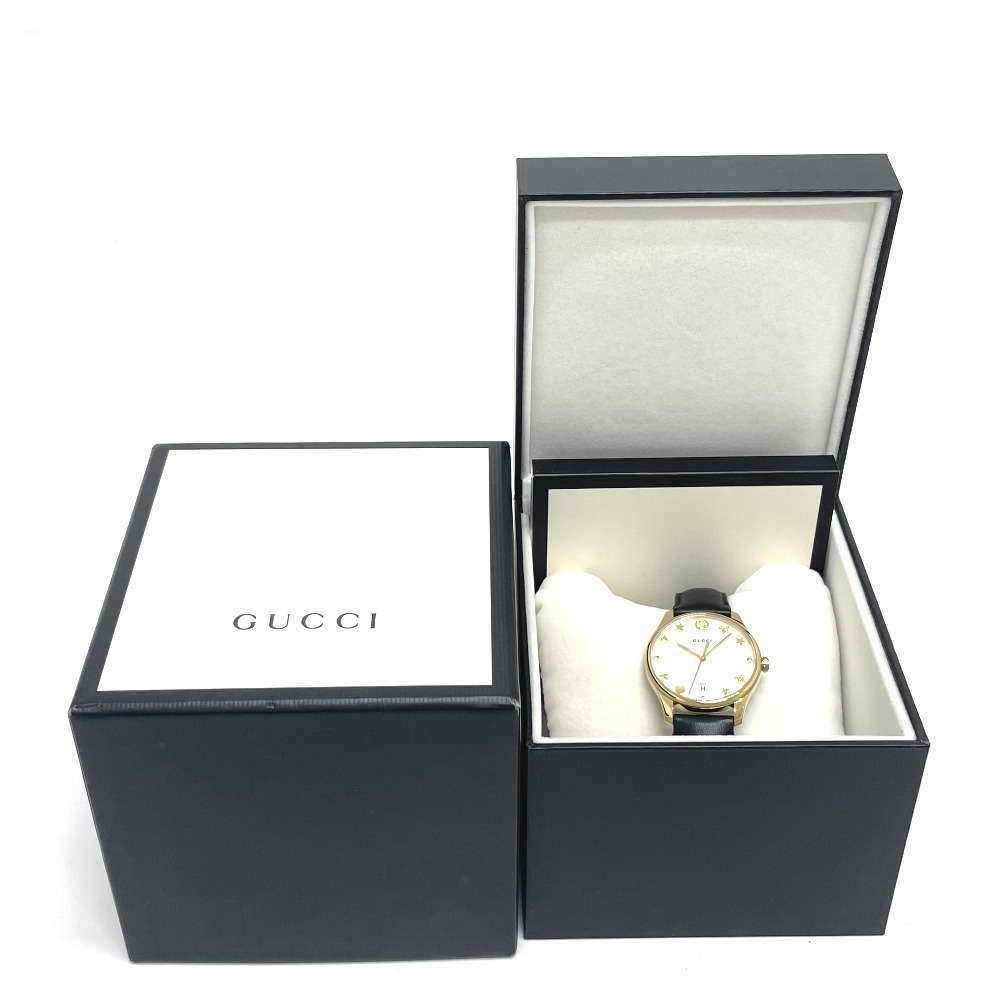 GUCCI グッチ YA126.4 マザーオブパール クォーツ デイト 腕時計 SS ゴールド レディース【中古】_画像10