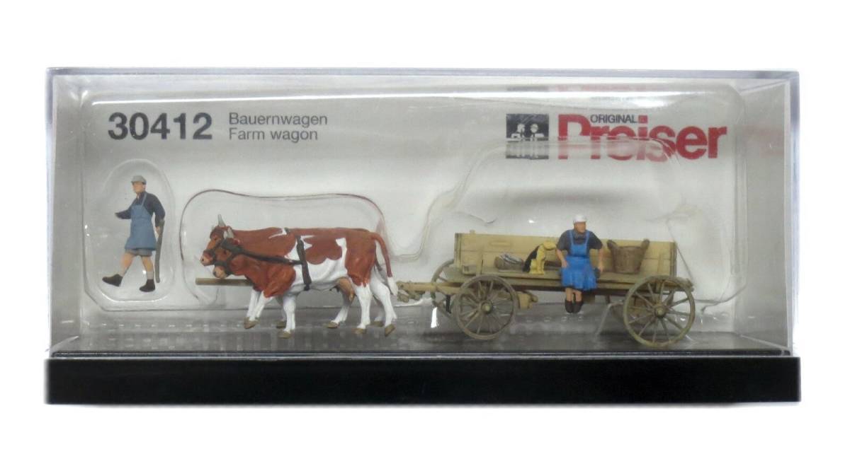 宅配 Preiser プライザー ジオラマ フィギュア ミニチュア 牛 をひく 荷車 wagon Farm 1/87 HO ストラクチャー