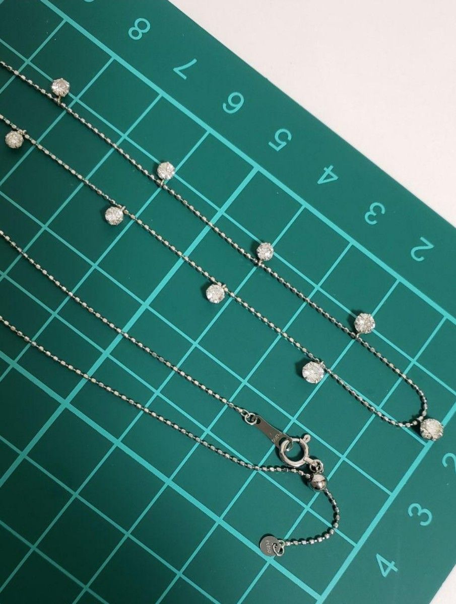 新品☆PT☆0.90ct 天然ダイヤモンド☆ ステーション ネックレス45cmスライド式アジャスター
