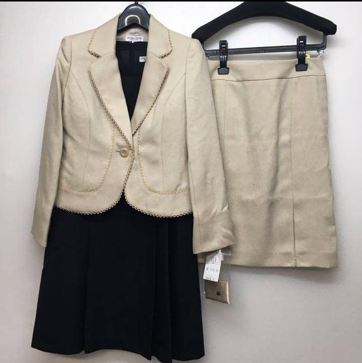 新品 S 洗える スーツ ワンピース 3点セット ベージュ ブラック