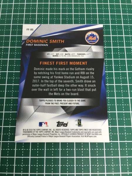 即決のみ！★TOPPS FINEST 2018 BASEBALL CARDS FF-DS DOMINIC SMITH（ドミニク・スミス）【NEW YORK METS】18 RC ROOKIE MLB★同梱可能！_画像2