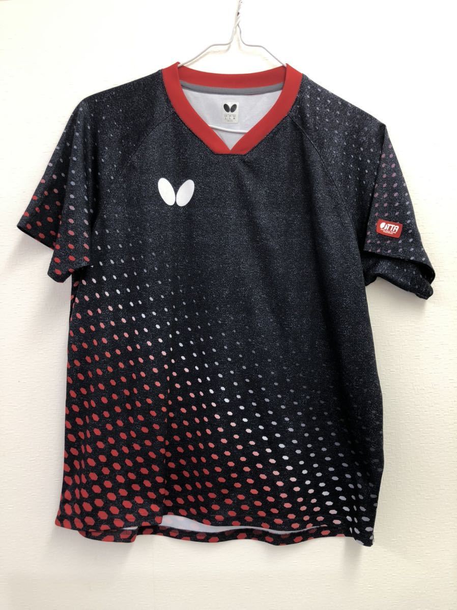 used】バタフライ ユニフォーム サイズL ブラック ウェア 半袖シャツ ゲームシャツ butterfly 卓球