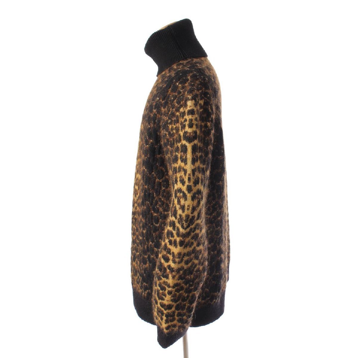 [ солнечный rolan ]SAINT LAURENT 20AWta-toru шея Leopard mo волосы вязаный свитер черный × бежевый XL 181773