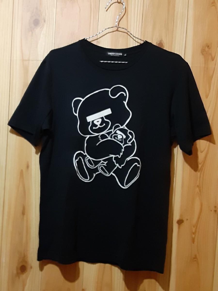 最値!美品!名作目隠しクマデザイン!アンダーカバー ユーベア高級プリント Tシャツ!完売モノトーンカラー!ブラック×ホワイト!黒白 Lサイズ_画像2