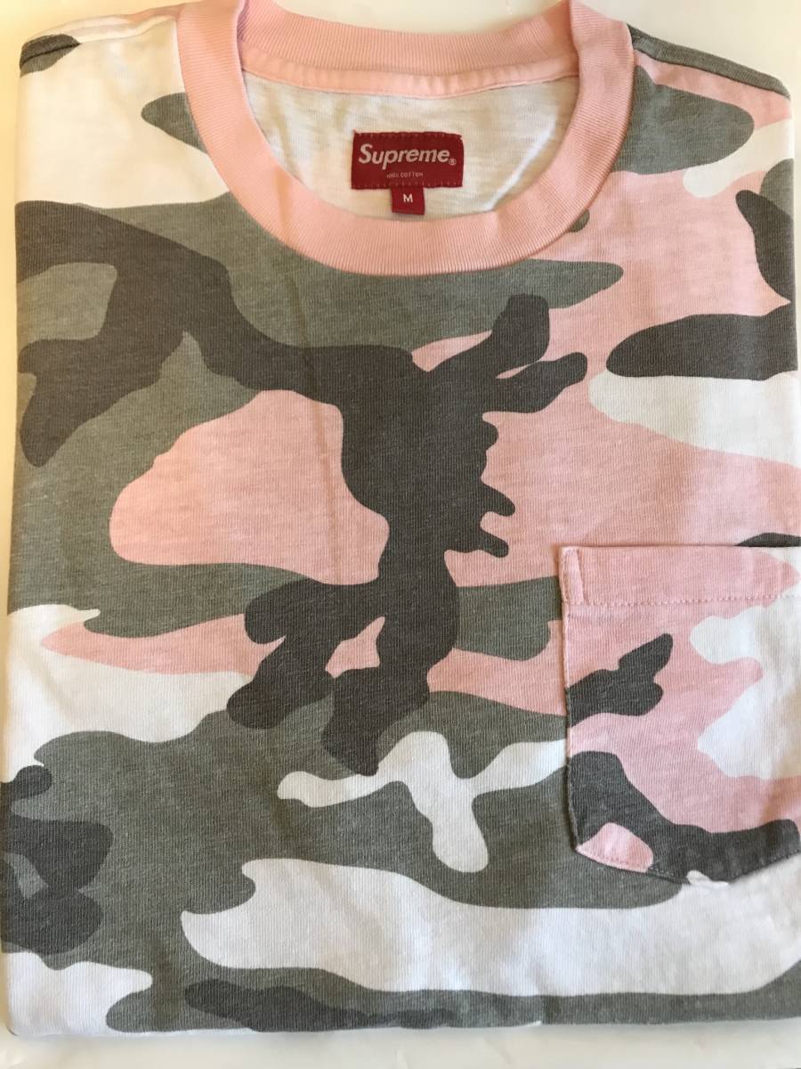 新品 未使用 国内正規品 ◆ Supreme Pocket Tee Pink/ピンク サイズM ピンク迷彩 ニューデザイン ◆ 18ss Week15 代官山店舗購入商品_画像1