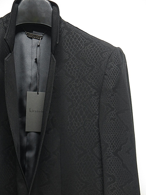 SALE30%OFF/kiryuyrik・キリュウキリュウ/Python Emboss Jersey Stand Collar Long Jacket/Black・S_画像2