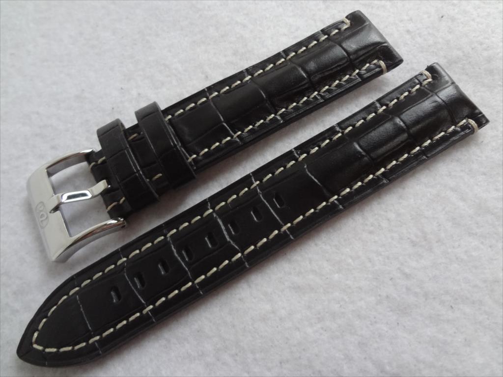 ドイツ製 Di-Modell ブライトリング用 クロコダイル型押し腕時計レザーベルト 20mm 黒色 ブラック/白ステッチ バンド Bali Chrono_画像5