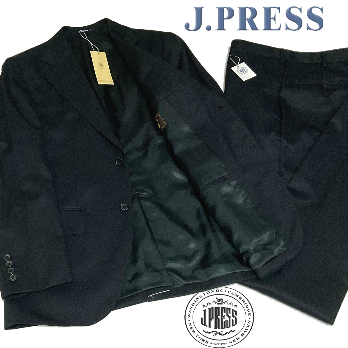 JP430AB5 新品!秋冬 定番 7.6万 J.PRESS Jプレス HIGHLANDS PEPPIN MERINO ソリッドスーツ オンワード樫山　ブラック_画像2