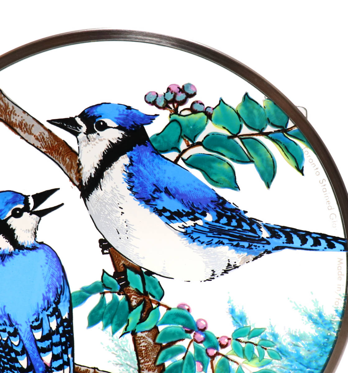 二匹のブルージェイ ヴィンテージ ステンドグラス トロント カナダ アオカケス 鳥 グラスマスターズ ティファニー スタジオ 美術館 絵画_画像3