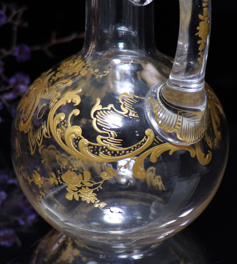 オールド・バカラ (BACCARAT) 1900年頃 金彩盛り上げ デカンタ 銀装飾