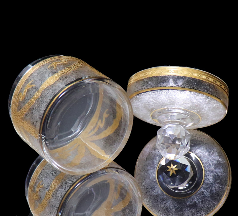 オールド・バカラ (BACCARAT) 1900年頃 大型 蓋物 金彩 唐草模様