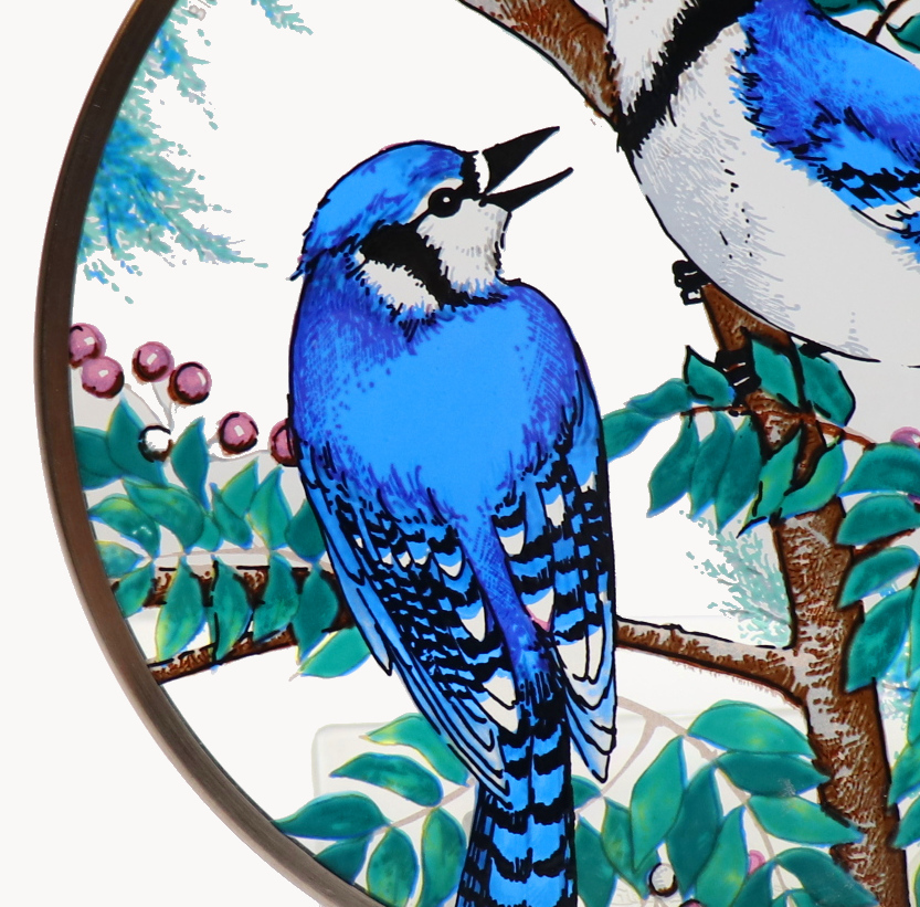 二匹のブルージェイ ヴィンテージ ステンドグラス トロント カナダ アオカケス 鳥 グラスマスターズ ティファニー スタジオ 美術館 絵画_画像4