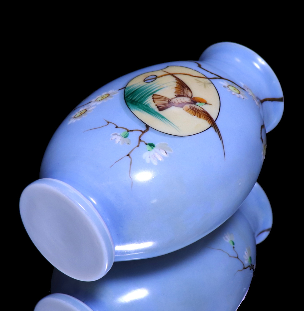 オールド・バカラ (BACCARAT) 日本趣味 レアカラー オパーリンクリスタル製 大型花瓶 ライトブルー 壺 アンティーク ジャポニスム セーブル_画像9