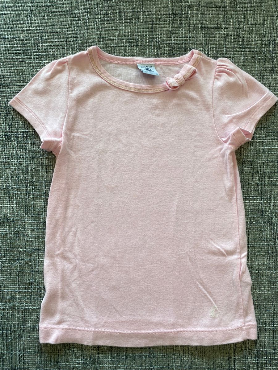 【未使用美品】petitbateau プチバトー　Tシャツ　トップス　半袖　ピンク　ゴールド　リボン
