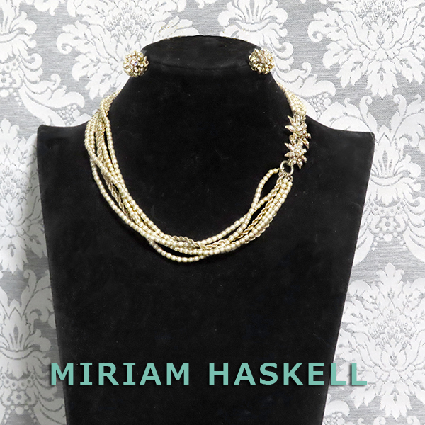 ◆ミリアムハスケル：小パール＋チェーン６連ネックレス・ピアス：ヴィンテージコスチュームジュエリー：Miriam Haskellの画像1