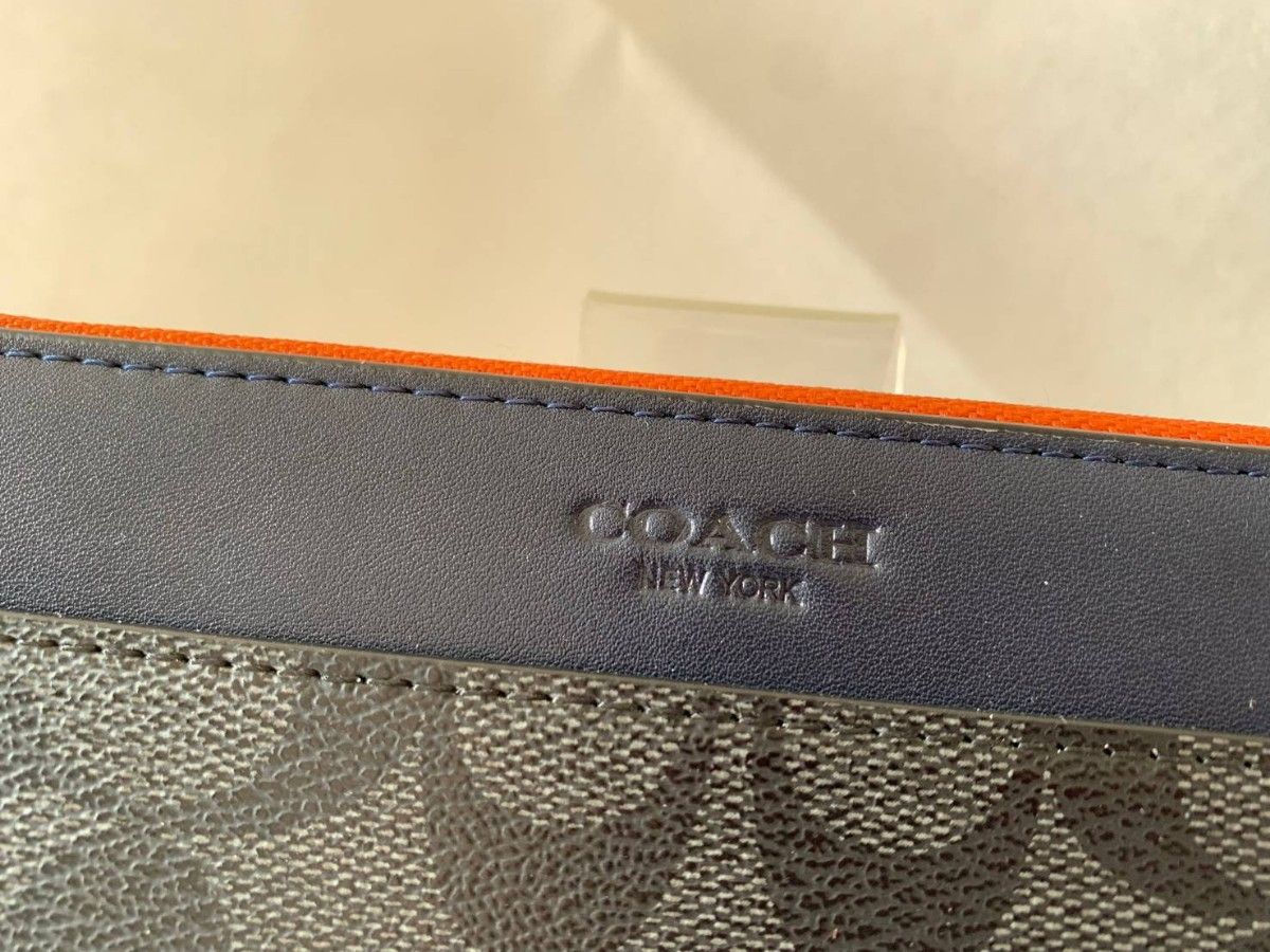 【新品未使用】 COACH コーチ長財布 ラウンドファスナー　メンズレディース　グレーオレンジ　ネイビー