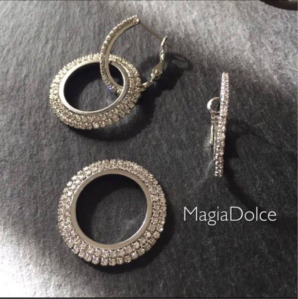 送料無料*MagiaDolce 54142wayフープピアス キラキラシルバーピアス 結婚式 パーティーピアス ゴージャスピアス 華やか かわいい