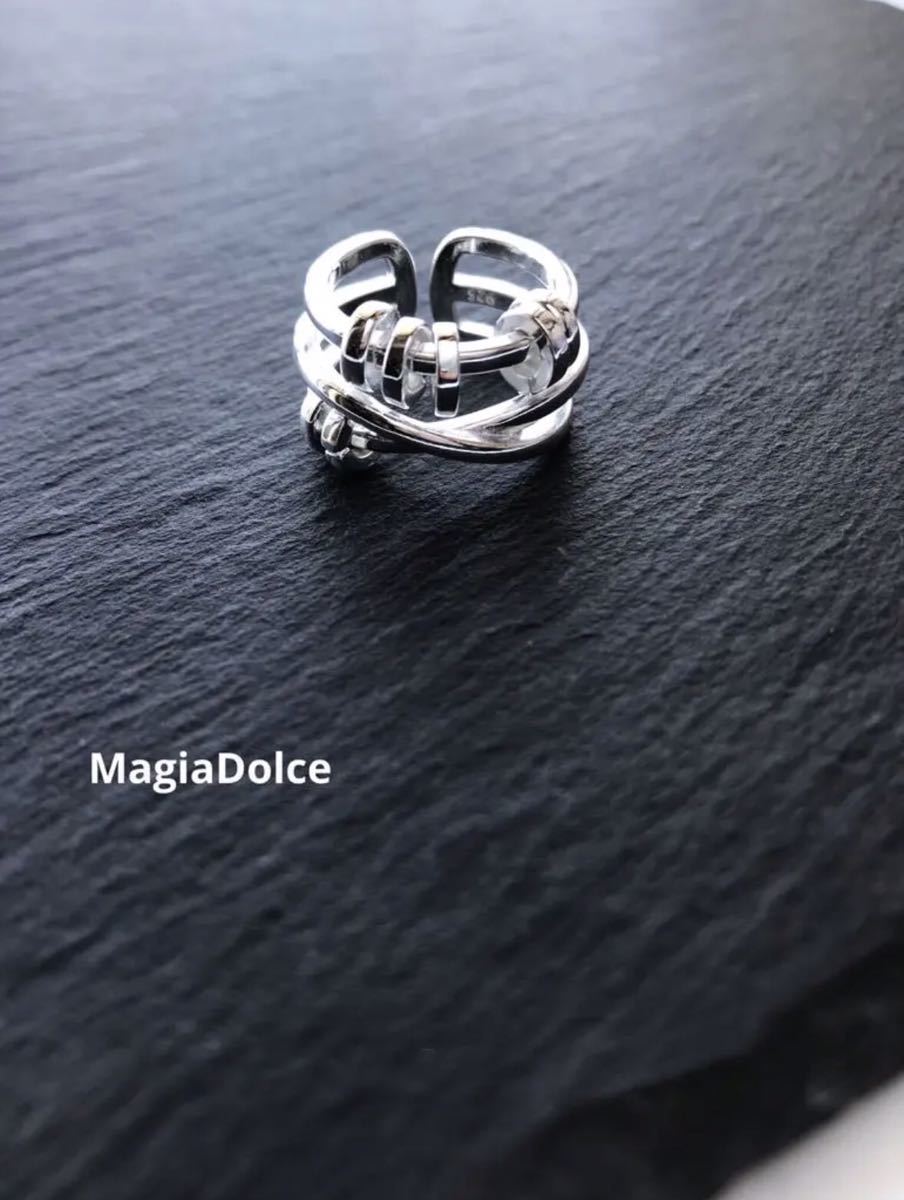  бесплатная доставка *MagiaDolce 5750silver925 печать есть 3 полосный серебряное кольцо кольцо открытый кольцо серебряный 925 кольцо накладывающийся установка кольцо объем 