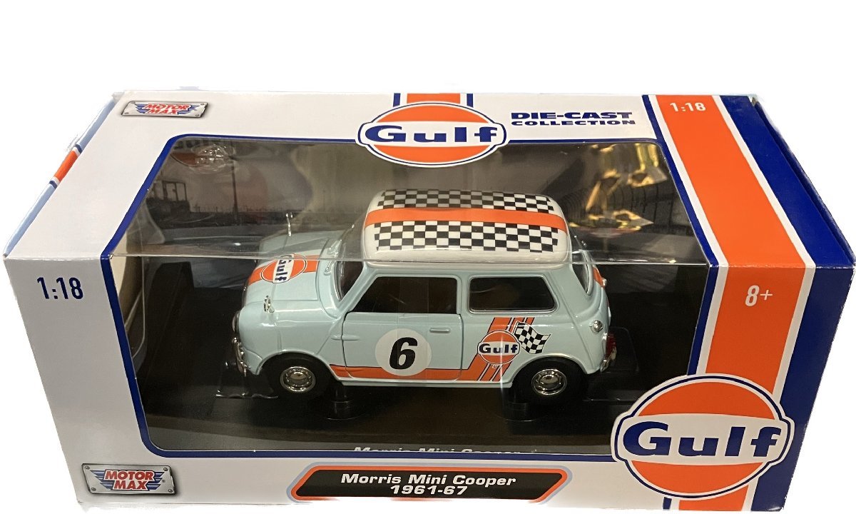 MOTORMAX Morris Mini Cooper 　モーリスミニクーパー　L-Blue/Orange　GULF ガルフカラー　1961-67 1/18 ミニカー_画像2