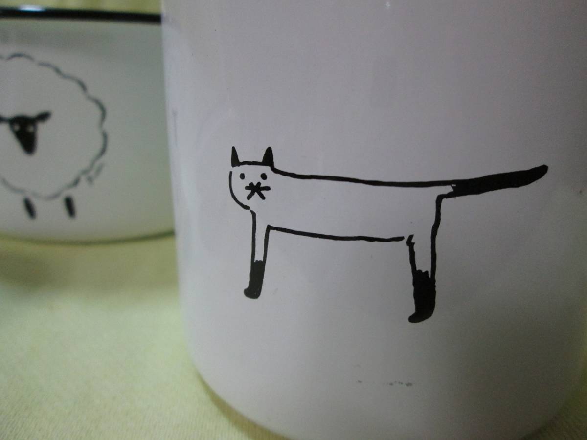 tete a tete ホーロー容器3点セット 猫 羊 蓋つきマグカップ SANAE SUGIMOTOの画像5