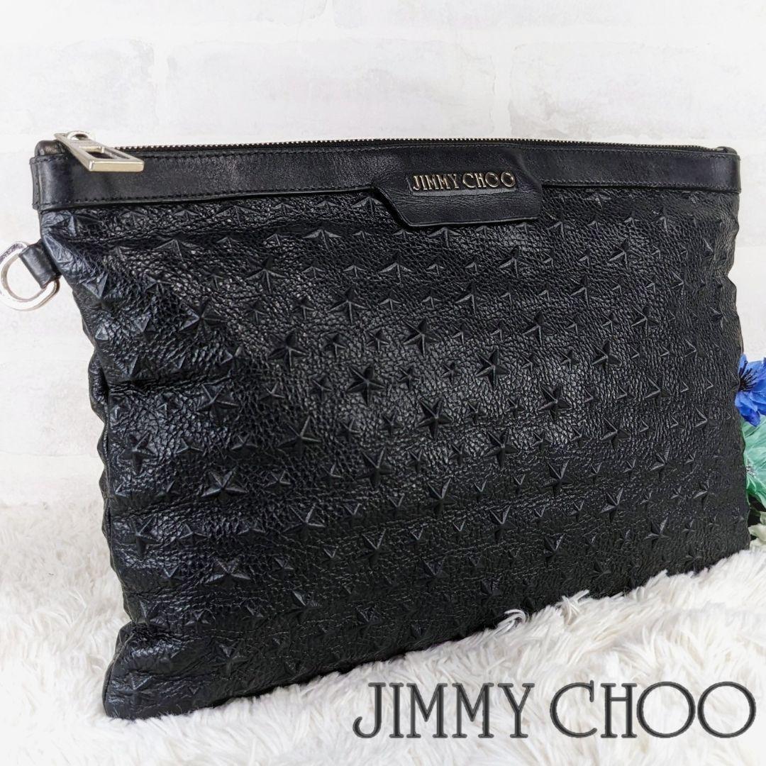 美品✨JIMMY CHOO ジミーチュウ クラッチバック レザー グレー デレク-