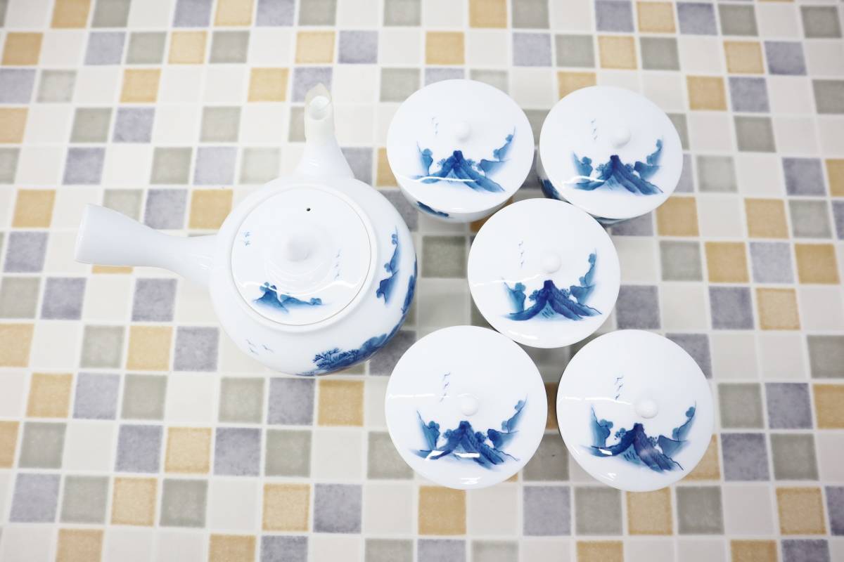 △骨董古美術コレクター収蔵品|染付山水図茶器セット|鍋島焼畑萬