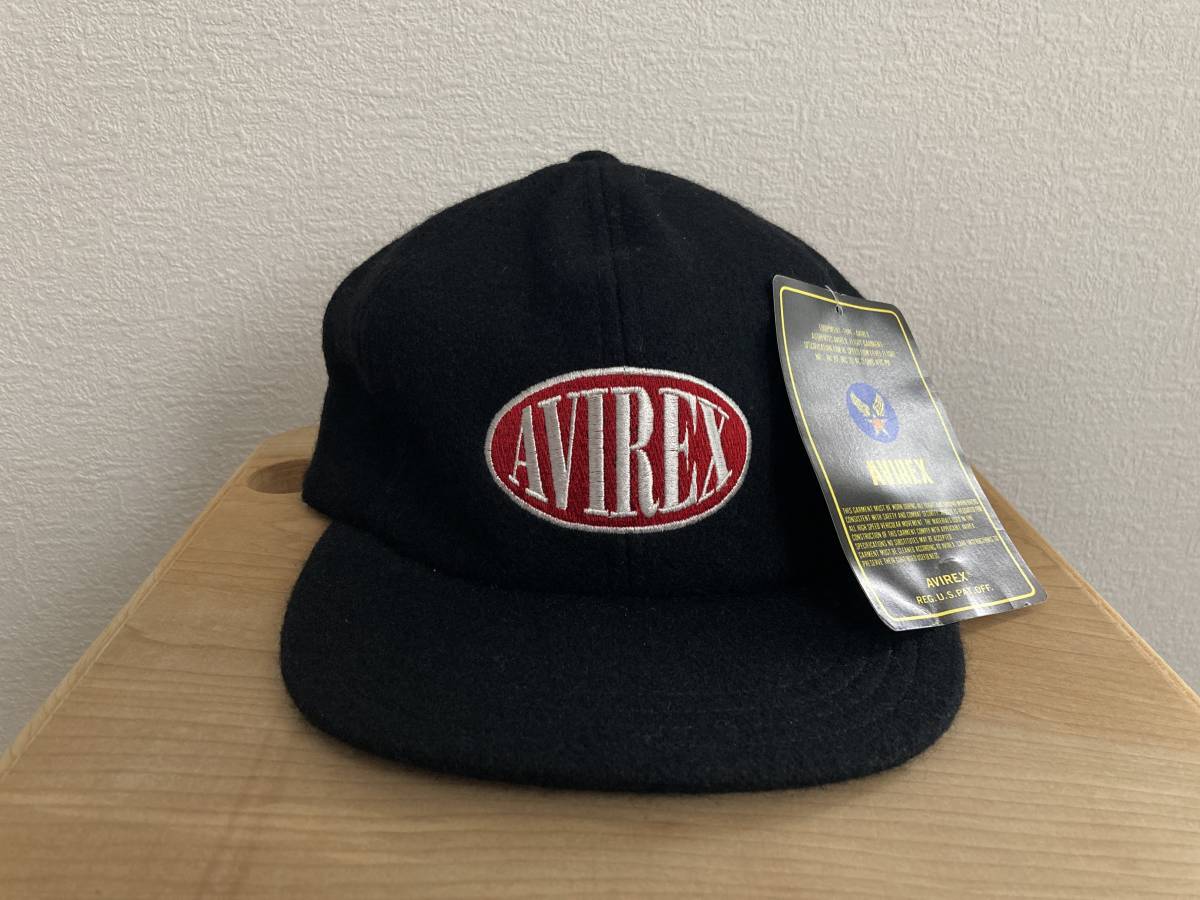 【AVIREX】ロゴキャップ オーバル刺繍 80s 上野商会 ウール系素材 帽子 未使用 デッド品 US MILITALY_画像1