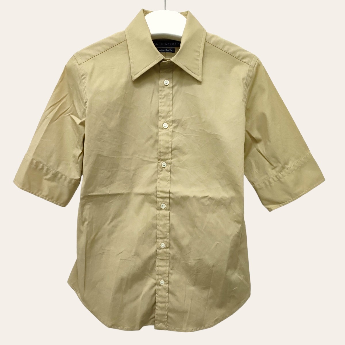 【美品】RALPH LAUREN / ラルフローレン レディース トップス 中袖ボタンシャツ スリムフィット ベージュ 4サイズ 春夏服 I-2336_画像1