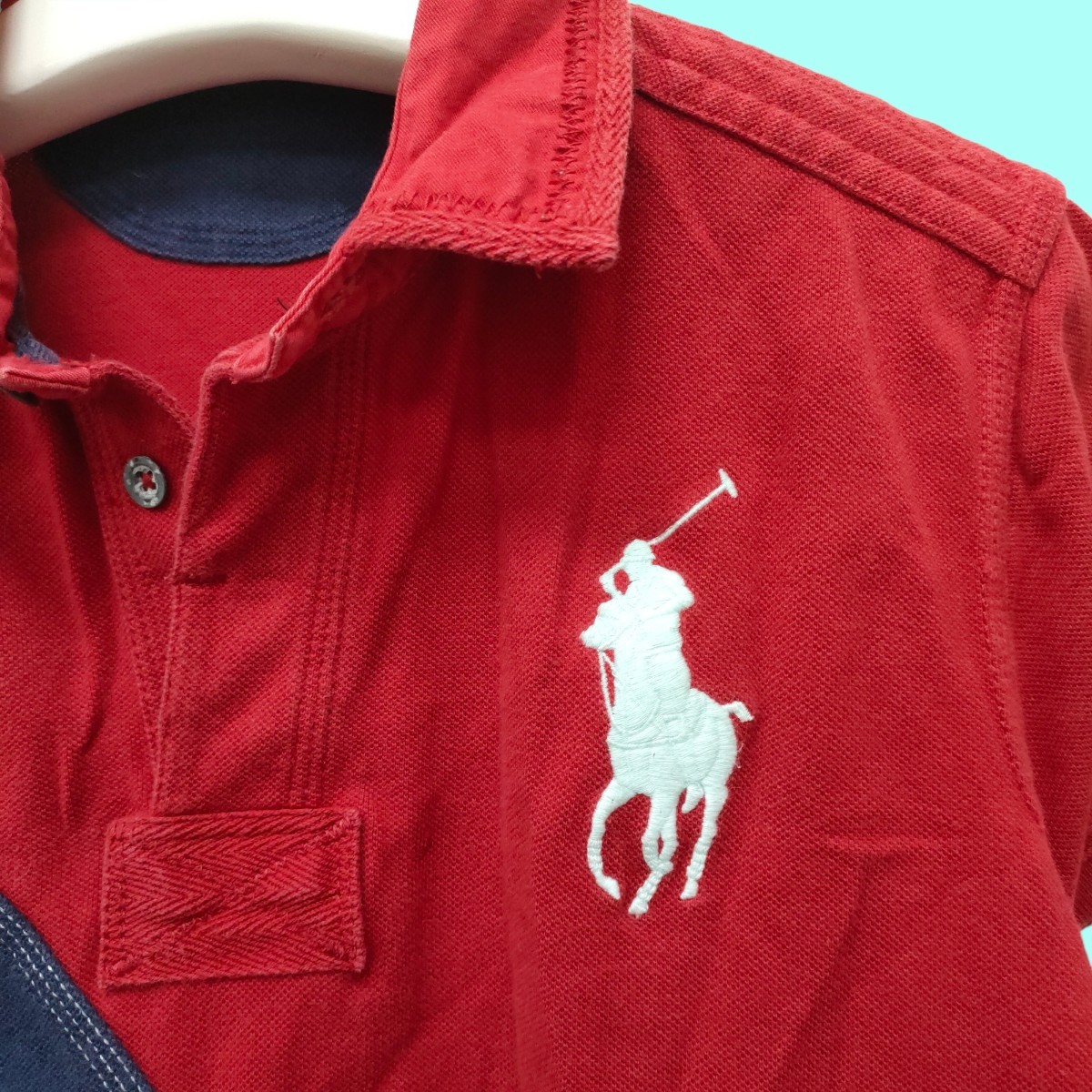  Ralph Lauren RALPH LAUREN рубашка-поло красный × темно-синий мужской весна лето осень . вышивка I-2362