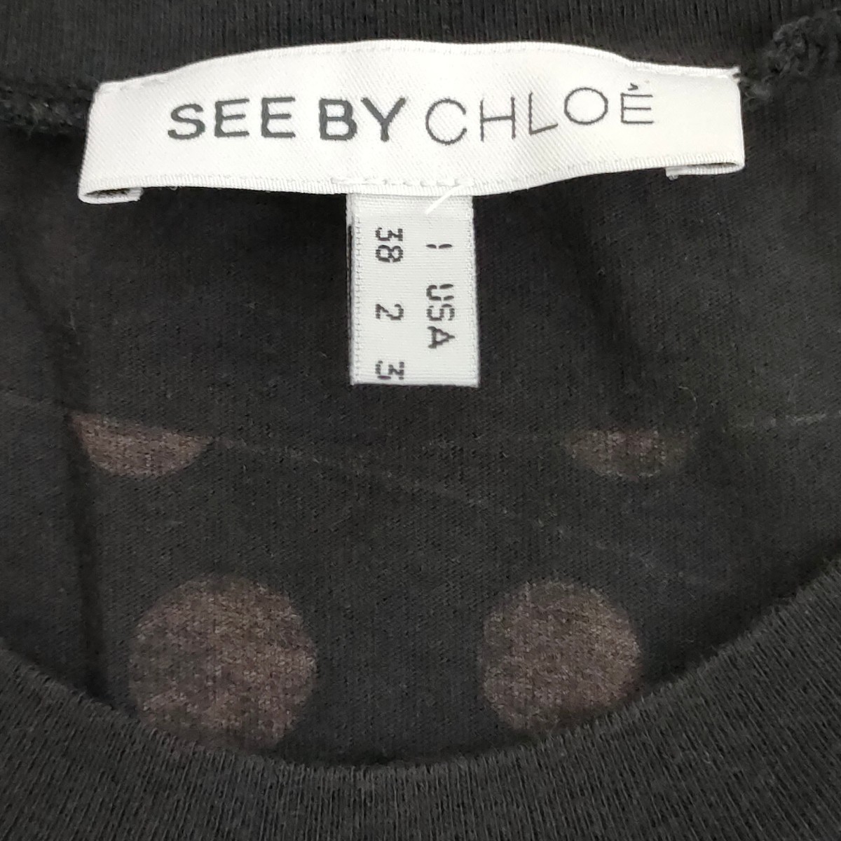 [SEE BY CHLOE] See by Chloe женский лента рисунок принт вырез лодочкой трикотаж с коротким рукавом футболка черный тонкий I-2393