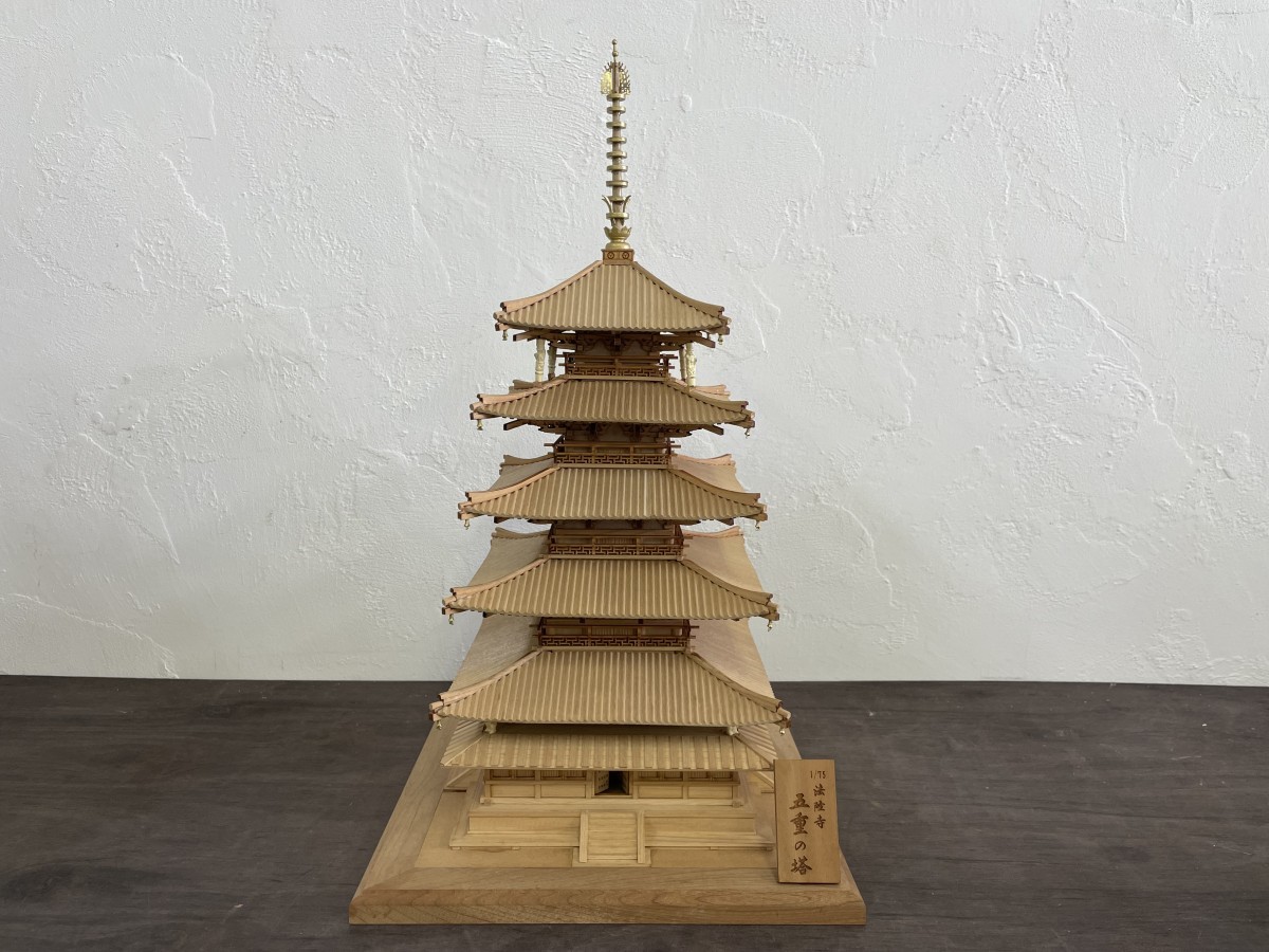 法隆寺五重塔1/75スケール木製模型完成品世界遺産現状品全高：470mm