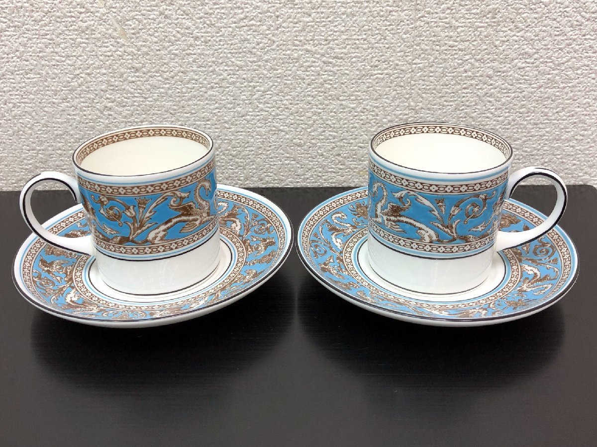 ⑪ WEDGWOOD ウェッジウッド フロレンティーン ターコイズ カップ＆ソーサー 2客セット ブランド 食器 テーブルウェア