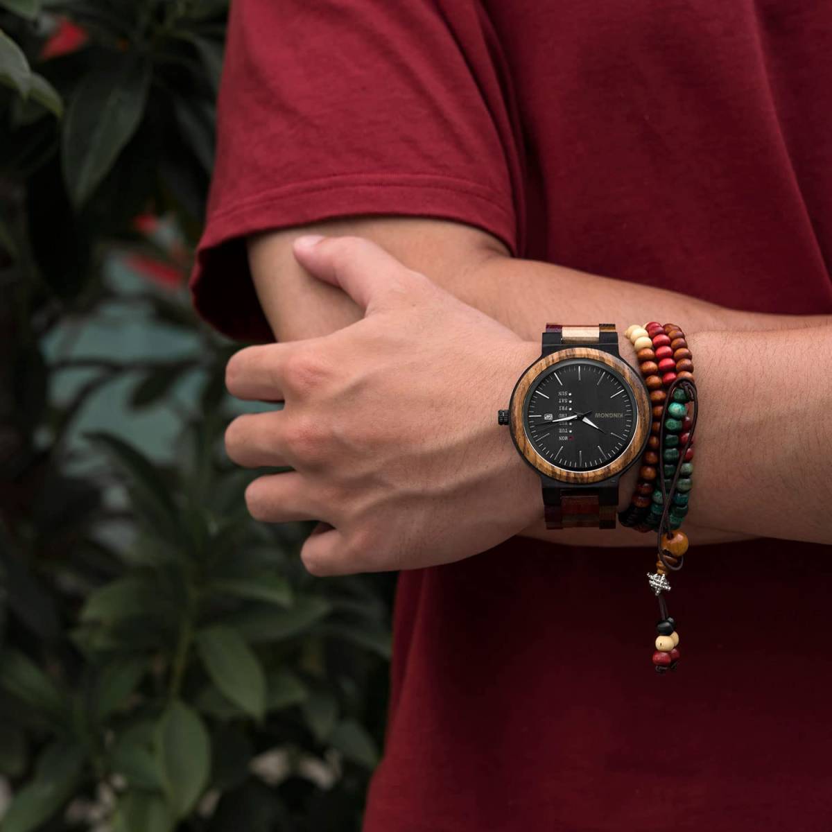 温かみのある 木製腕時計 日本製 クオーツ メンズ オシャレ 日付 天然木 木材 軽量 ウォッチ カジュアル ウッド モダン 男性 腕時計 贈り物