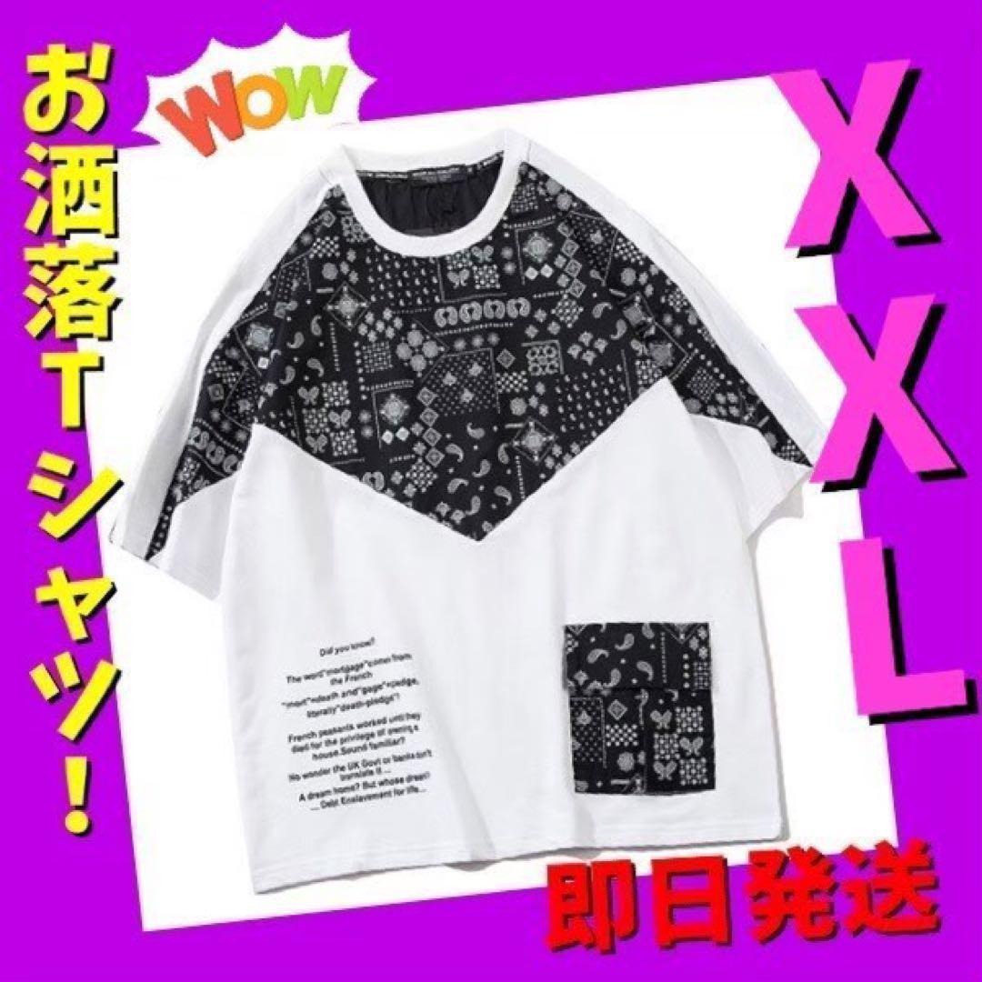 Tシャツ　ペイズリー　バンダナ　ヒップホップ　お洒落　メンズ　レディース　白　XXL_画像10